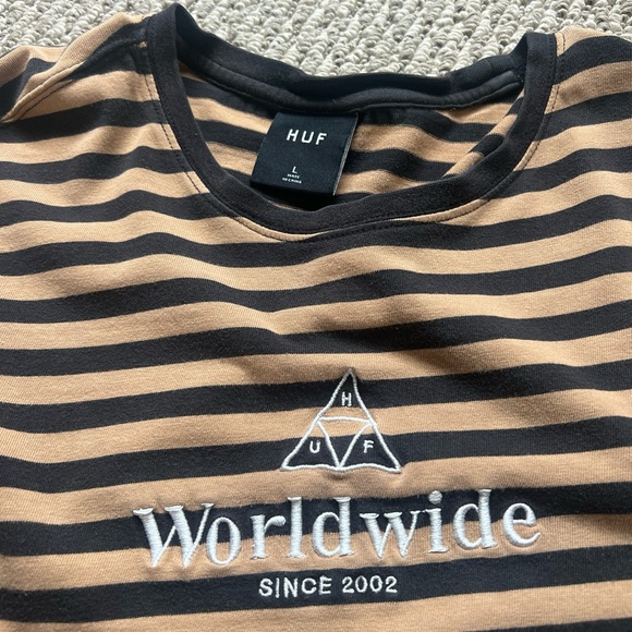 HUF Tan and Black Striped Long Sleeve - Picture 2 of 3